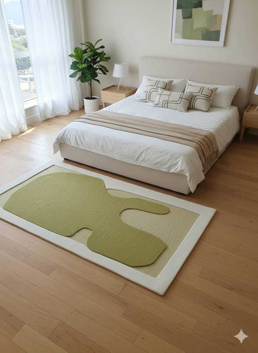 Abstract Green & Beige Carpet - Image 2