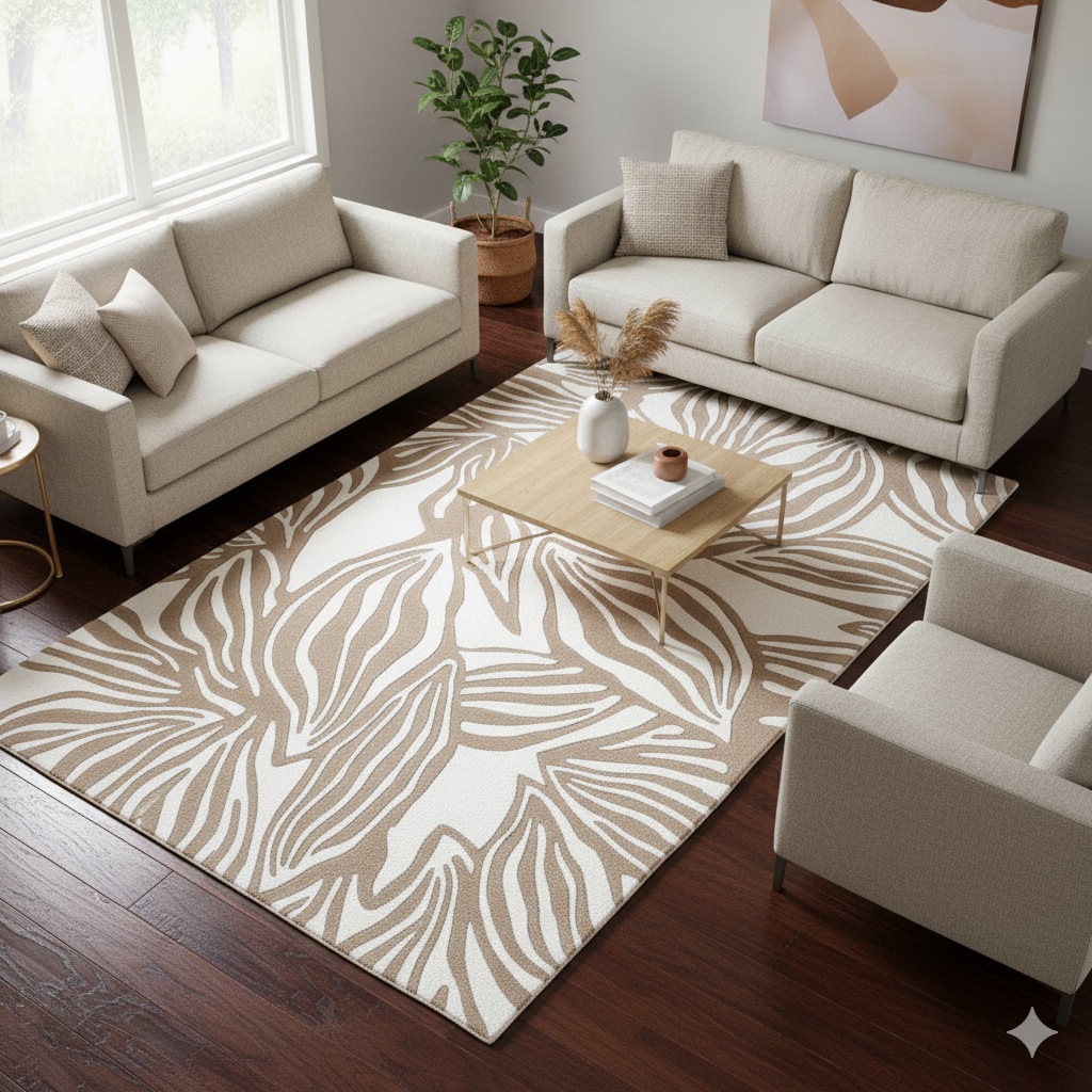 Beige & White Abstract Leaf Area Rug - Image 2