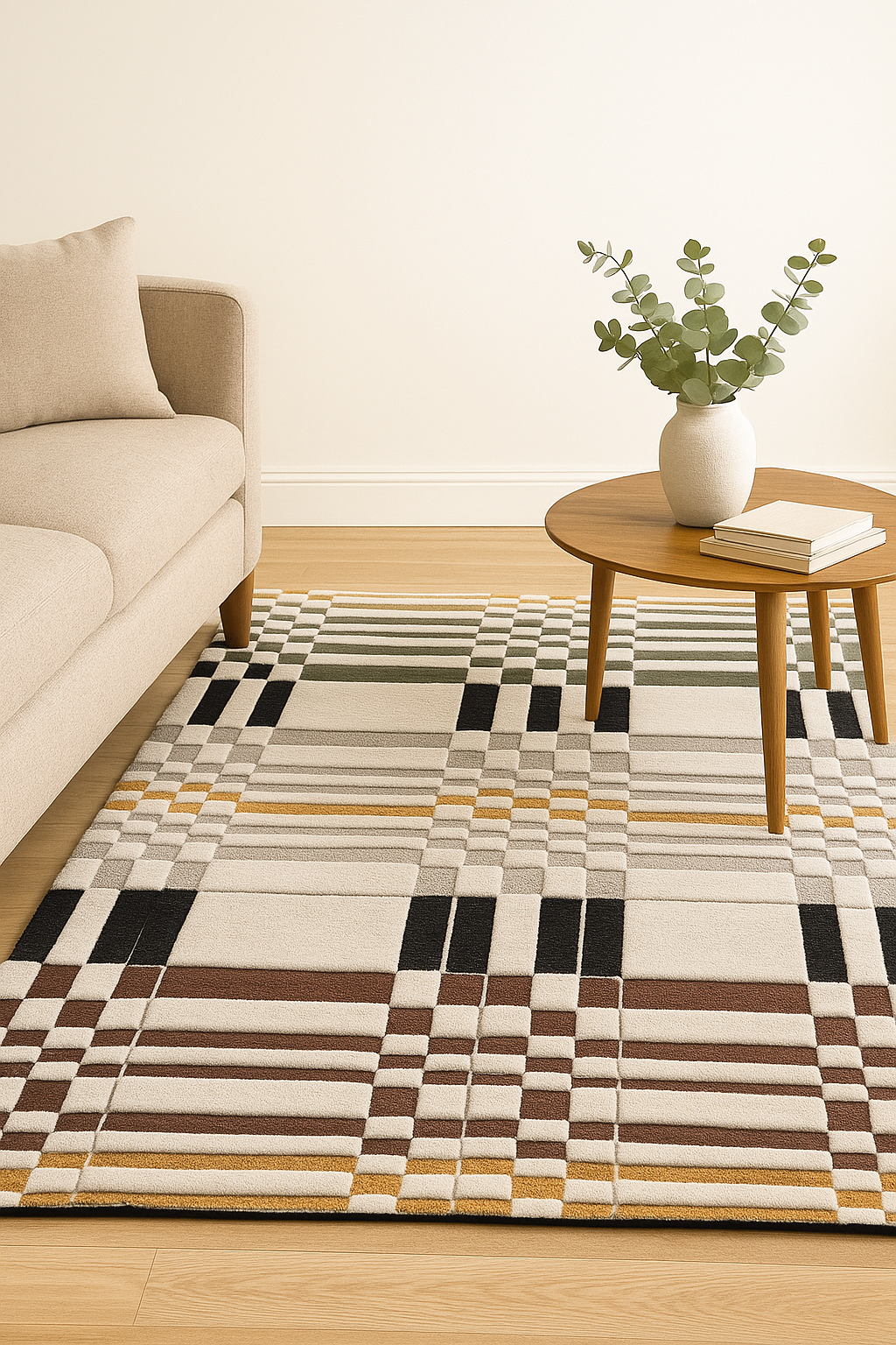 Modern geometric hand-tufted wool carpet for living room